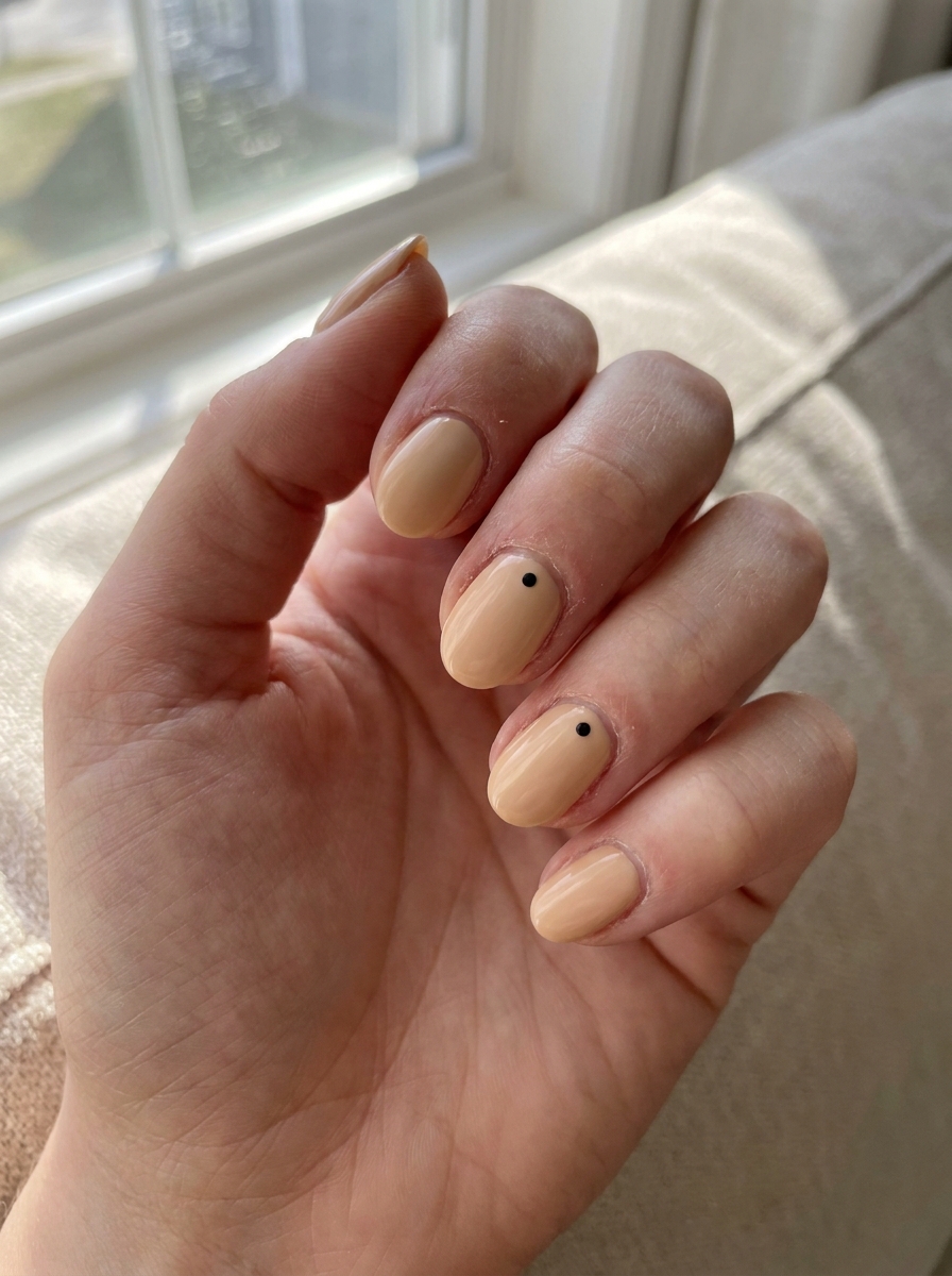 Beige Nails mit Tiny Black Dot als Beige Nägel Ideen Inspiration 2026